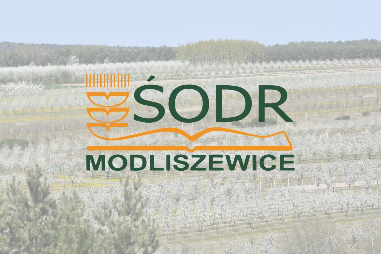 Świętokrzyski Ośrodek Doradztwa Rolniczego w Modliszewicach logo na tle sadów Szydłowa.