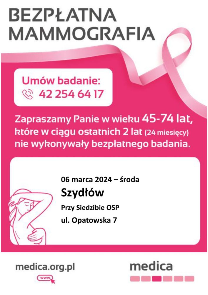 Bezpłatne badania mammograficzne / 6 marca 2024