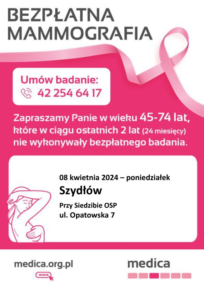 Bezpłatne badania mammograficzne / 8 kwietnia 2024